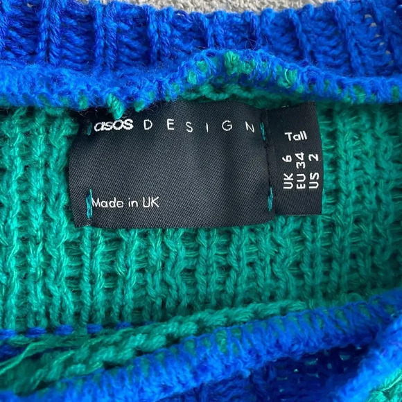ASOS Design Crewneck Patchwork Sweater Top, Blue/Green 115221652 - Picture 3 of 5